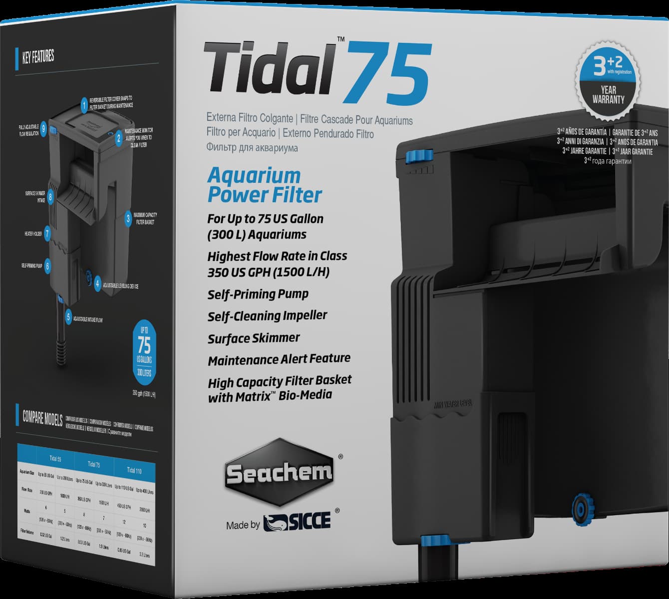 SIHO7501E Sicce Tidal 75 hang on filter