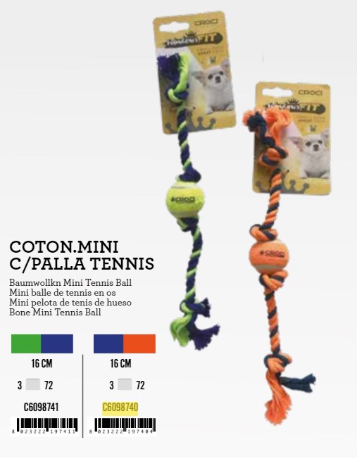 C6098740 Igračka za Pse uže 16cm Mini plavo-narančasta+tenis loptica