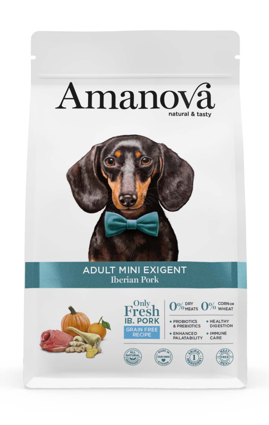 AMJ70NP8A Amanova dog adult mini Exigent Iberian pork 800g GF