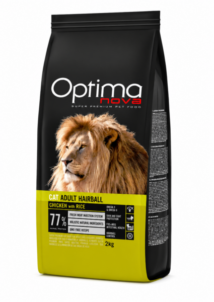 ONC27HB06 Optimanova cat adult Hairball Pile/Riža 6kg LG NOVO